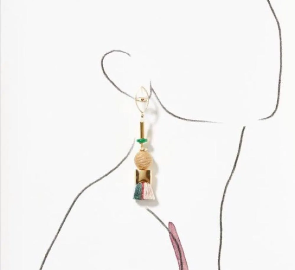 Anthropologie Nectar Nectar Spirit Eye Tasseled Drop Earrings 18K Gold Plated - Image 6