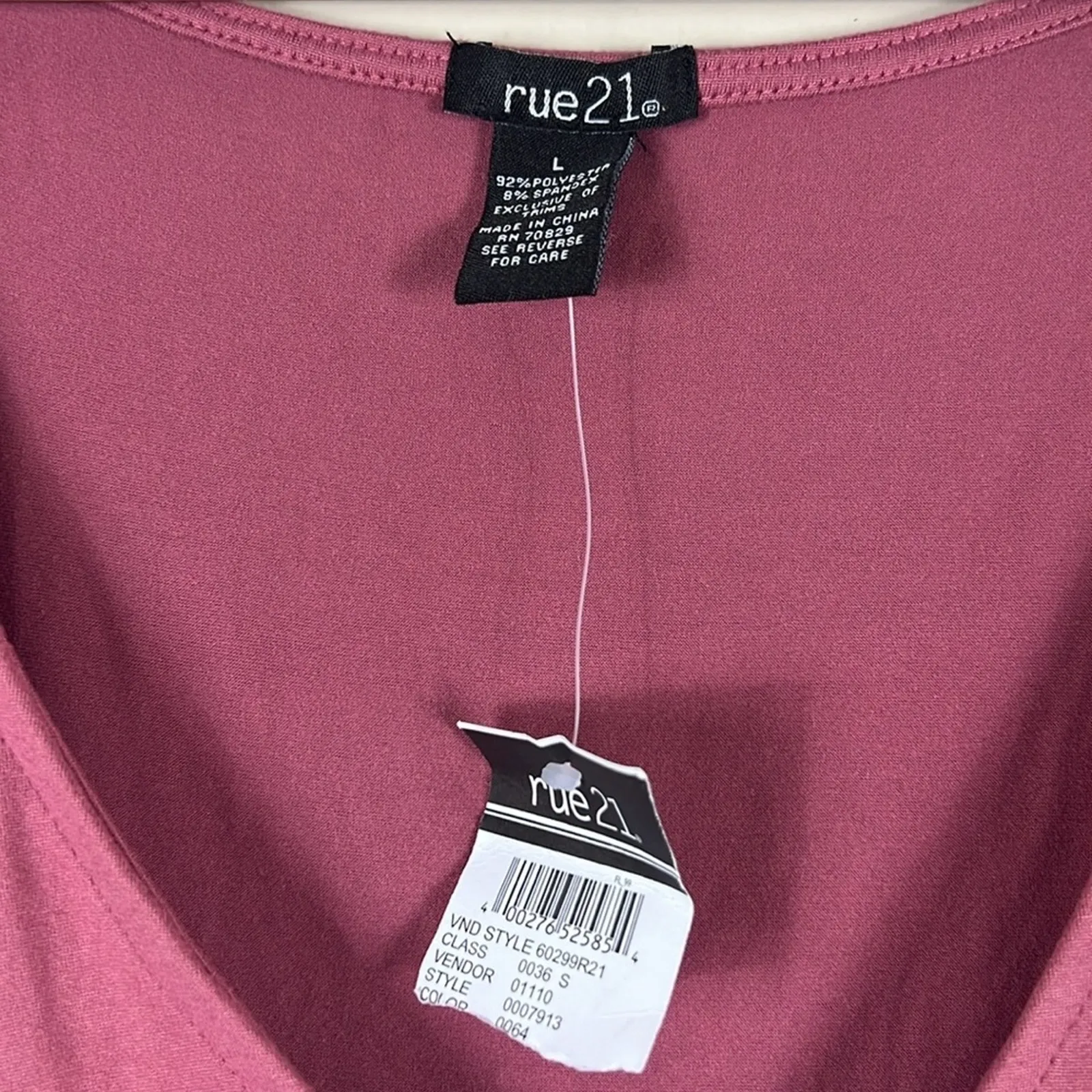 NWT Rue21 Bodysuit Womens L Mauve Pink Puff Sleeve V Neck Stretch Basic Casual - Image 4