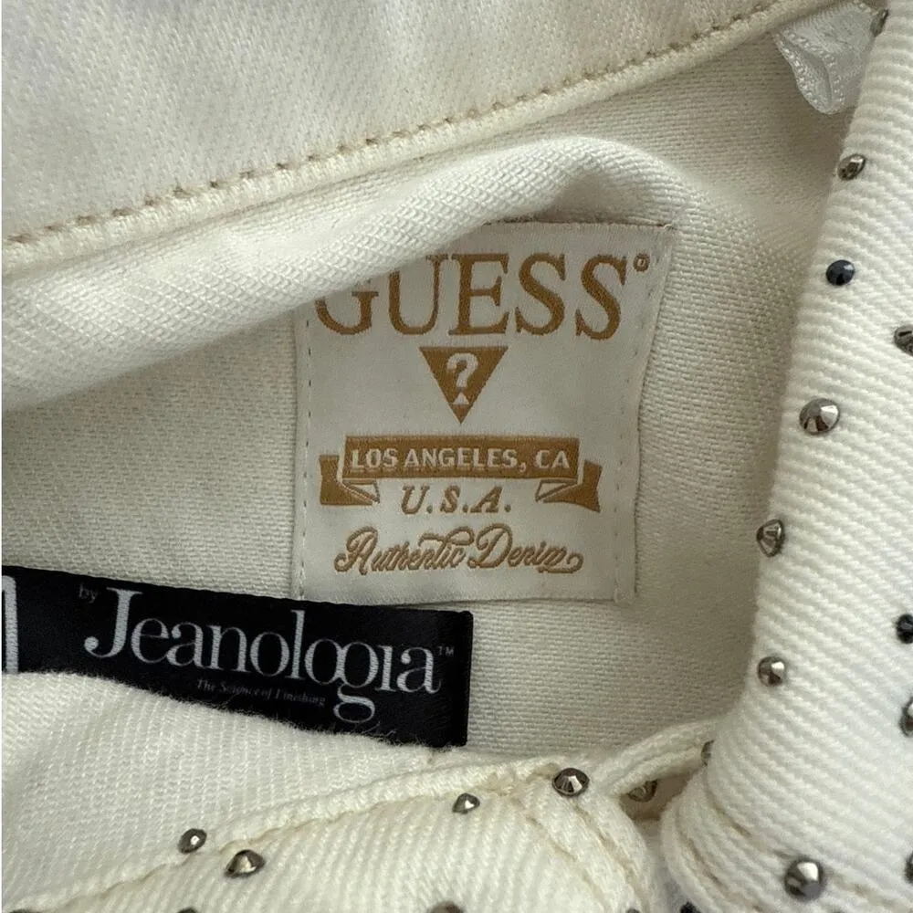 Guess - Thank You Baby Rhinestone Shirt Jacket in White & Silver - Image 4