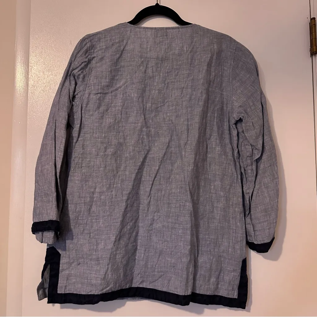 UNTUCKit Linen Chambray Contrast Trim Tunic Top Womens 10 Long Sleeve Blue - Image 6