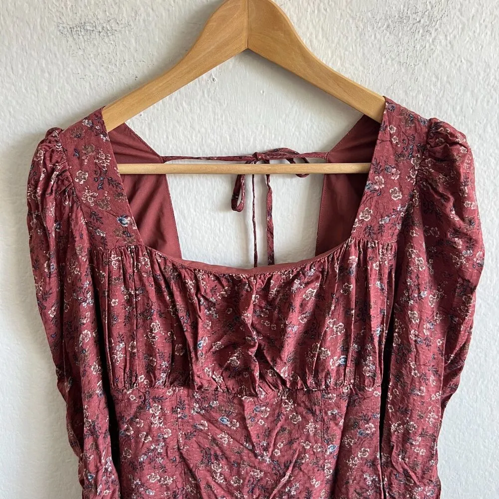 SADIE & SAGE Floral Burgundy Rust Long Sleeve Bodycon Mini Dress Womens Medium Red - Image 6