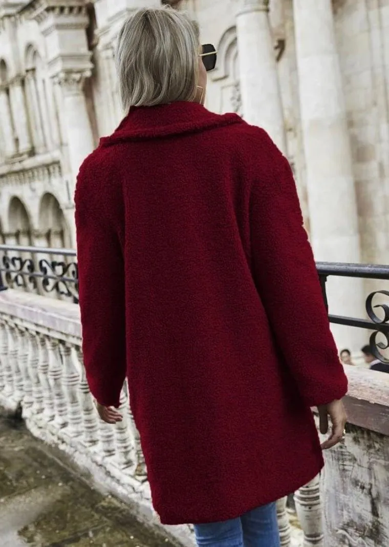 SheIn Red Teddy Bear Coat - Image 3