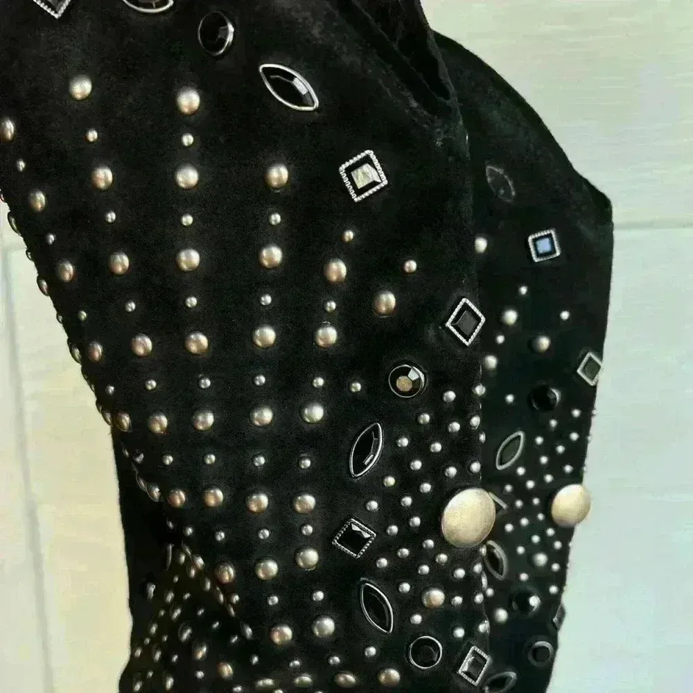 Vintage | suede studded western boho boots Black Size 9.5 - Image 3