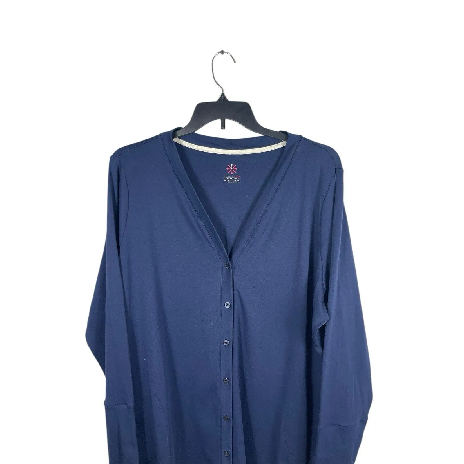 Isaac Mizrahi Live Essentials 3X Navy Button Front Cardigan 100% Pima Cotton - Image 2