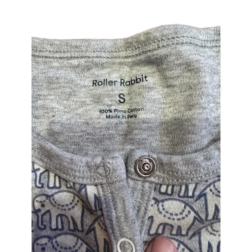 Roller Rabbit  Elephant Pattern Henley Long Sleeve Shirt Small Ecclectic Boho - Image 2