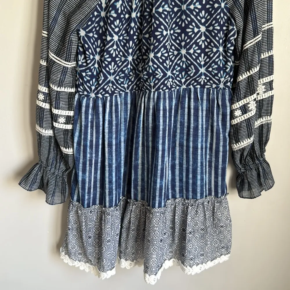 HEMANT AND NANDITA Long Sleeve Short Dress in Indigo Small Blue - Image 10