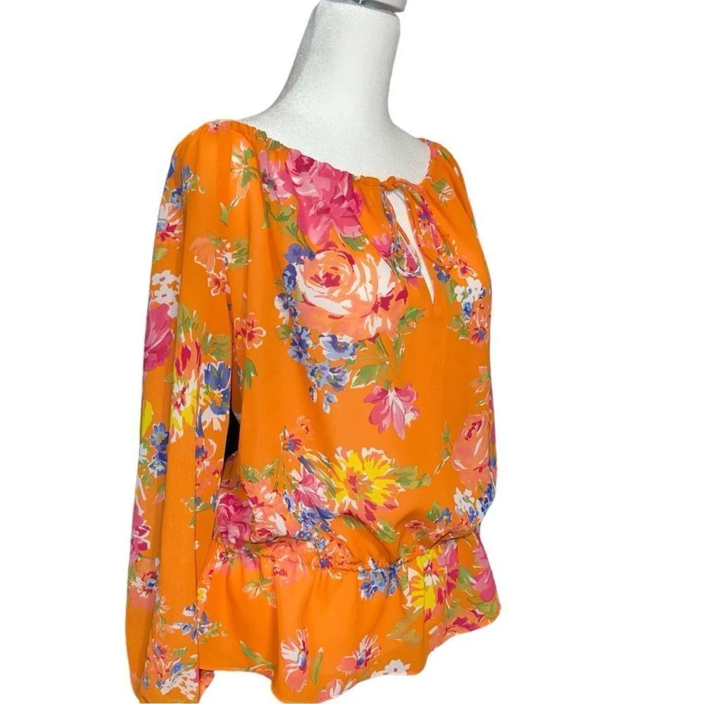 Very pretty lightweight orange blouse with puffy sleeves and gathered waist! New Orange Size 1X - Image 4