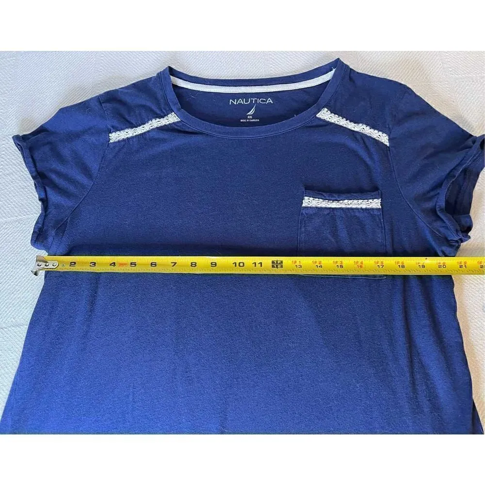 Nautica Women’s Blue w White Cotton Lace at Pocket & Sleeves Sz XXL GC - Image 5