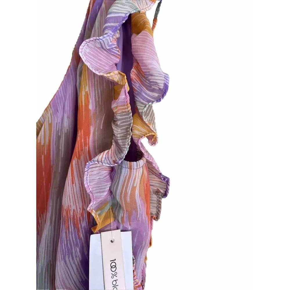 Midi Dress One Shoulder Flutter Sleeve Medium Womens Garden Party Chic - Image 12