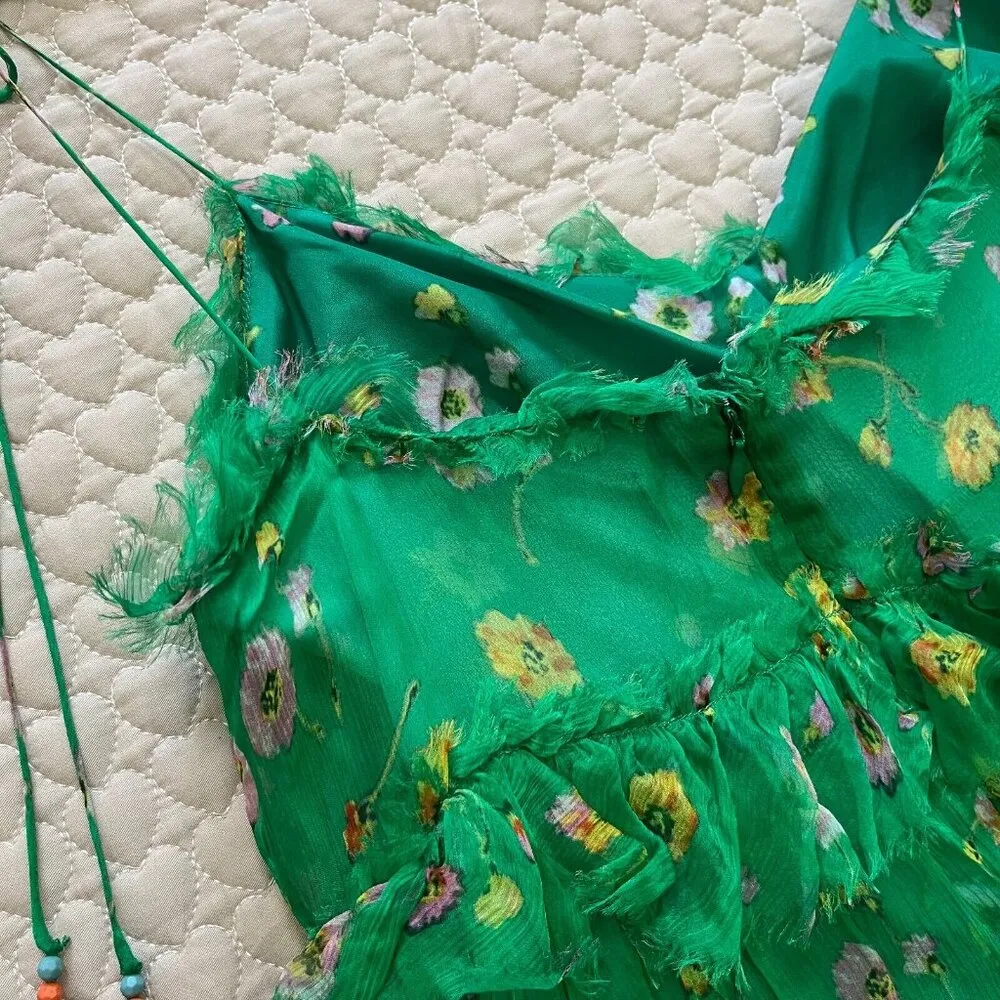 NWOT The Kooples Silk Green Floral Mini Dress Size 2 - Image 11