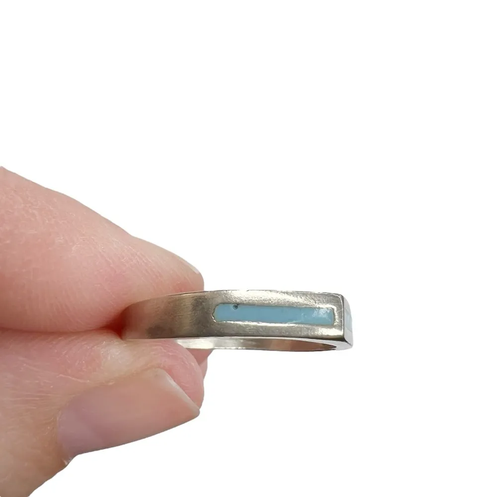 Turquoise Inlay Sterling Silver Thin Stacking Band Ring - Image 6