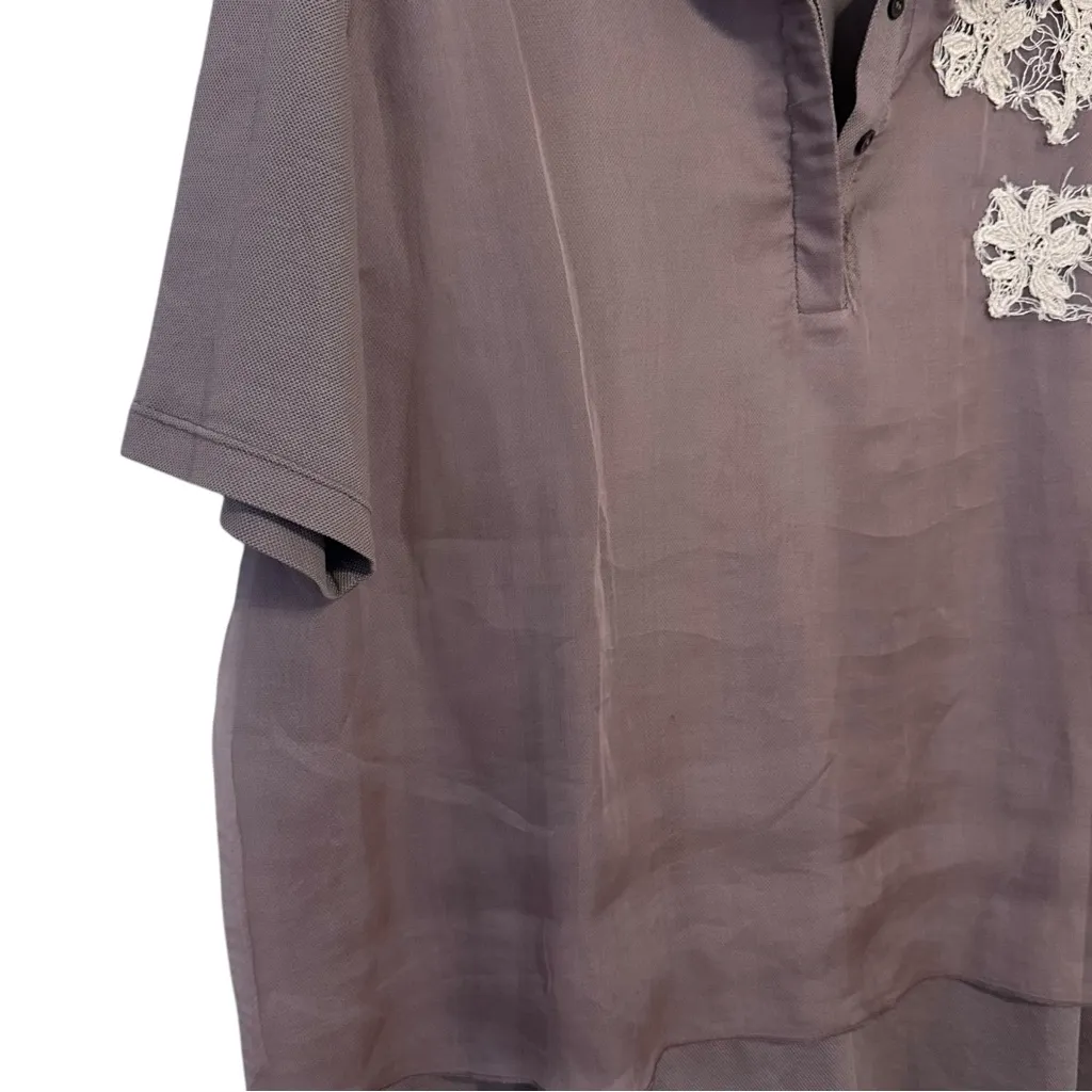 Fabiana Filippi Embroidered Silk and Cotton Contrasting Polo Shirt XXL Purple Size 18 - Image 5