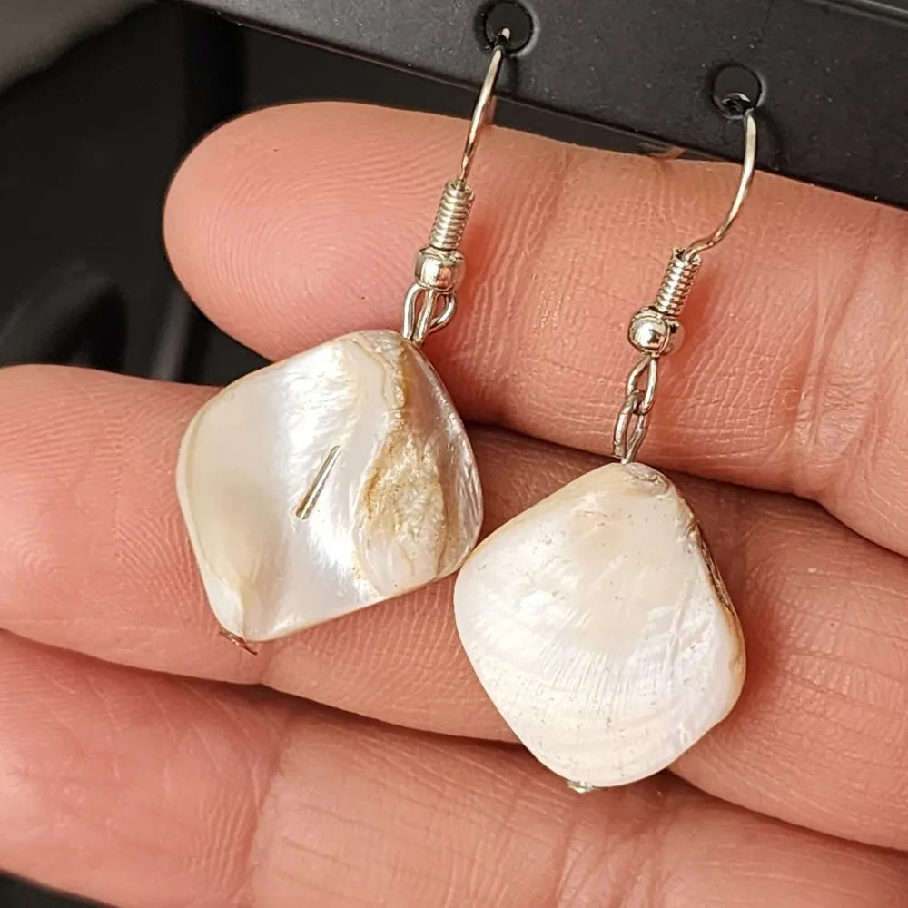 Beachy Natural Shell White Sead Bead and Crystal Long Necklace with Matching Ea… Silver - Image 2