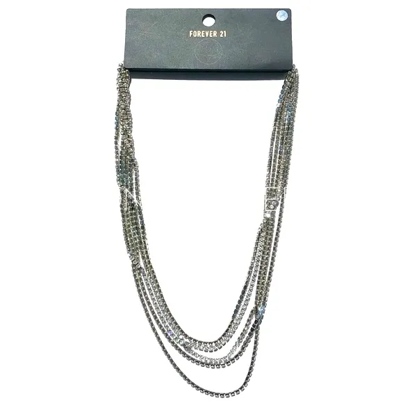 Silver Rhinestone Multi Strand Necklace - Image 2