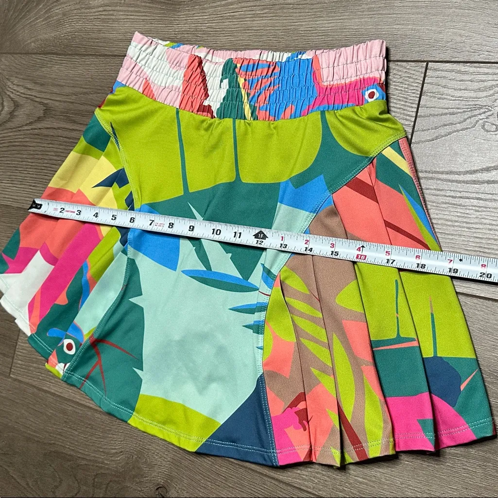 Farm Rio 15" High Rise Pleated Multicolor Abstract Skort Skirt Pink Green Small - Image 9