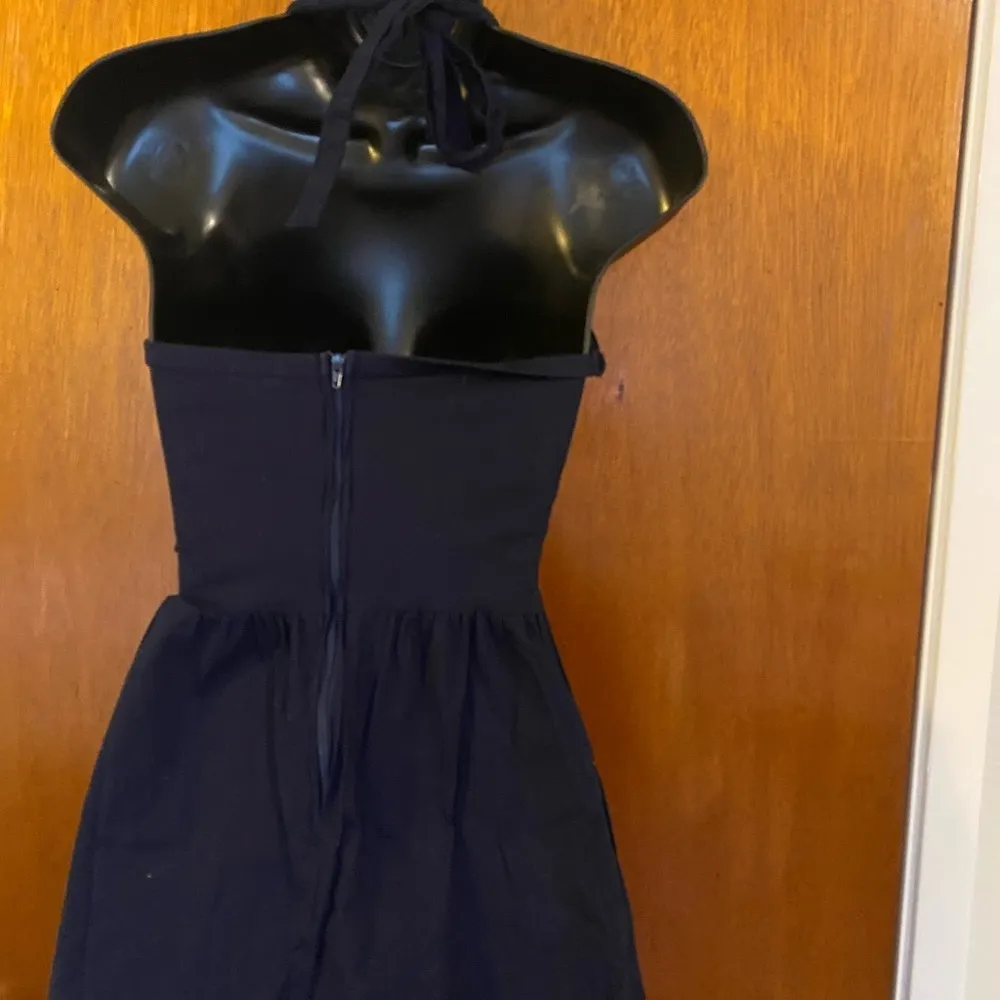 Ruby Rox Navy Blue Halter Top Dress with White Button Front Vintage Vibe Size 3 - Image 12