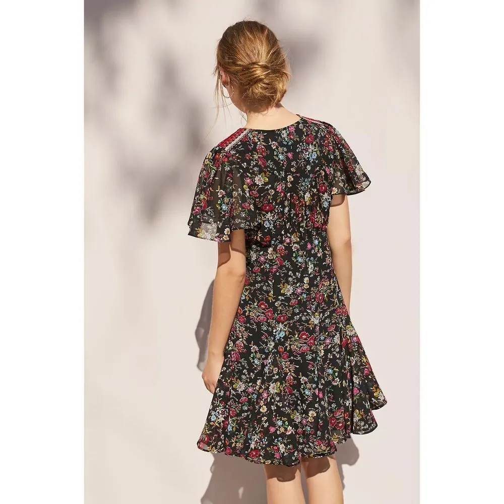 Rana Gill for Anthropologie artemisia black floral dress size small - Image 2