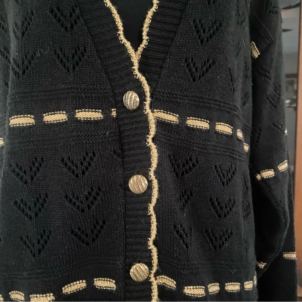Vintage Black & Metallic Gold Blair Boutique Button Down Oversized Cardigan - Image 2