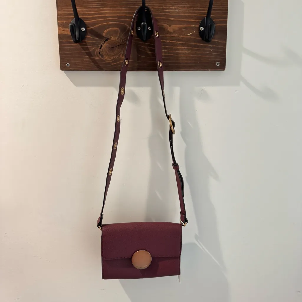 NWT Charles & Keith Burgundy Circular Push Lock Crossbody Bag - Image 4
