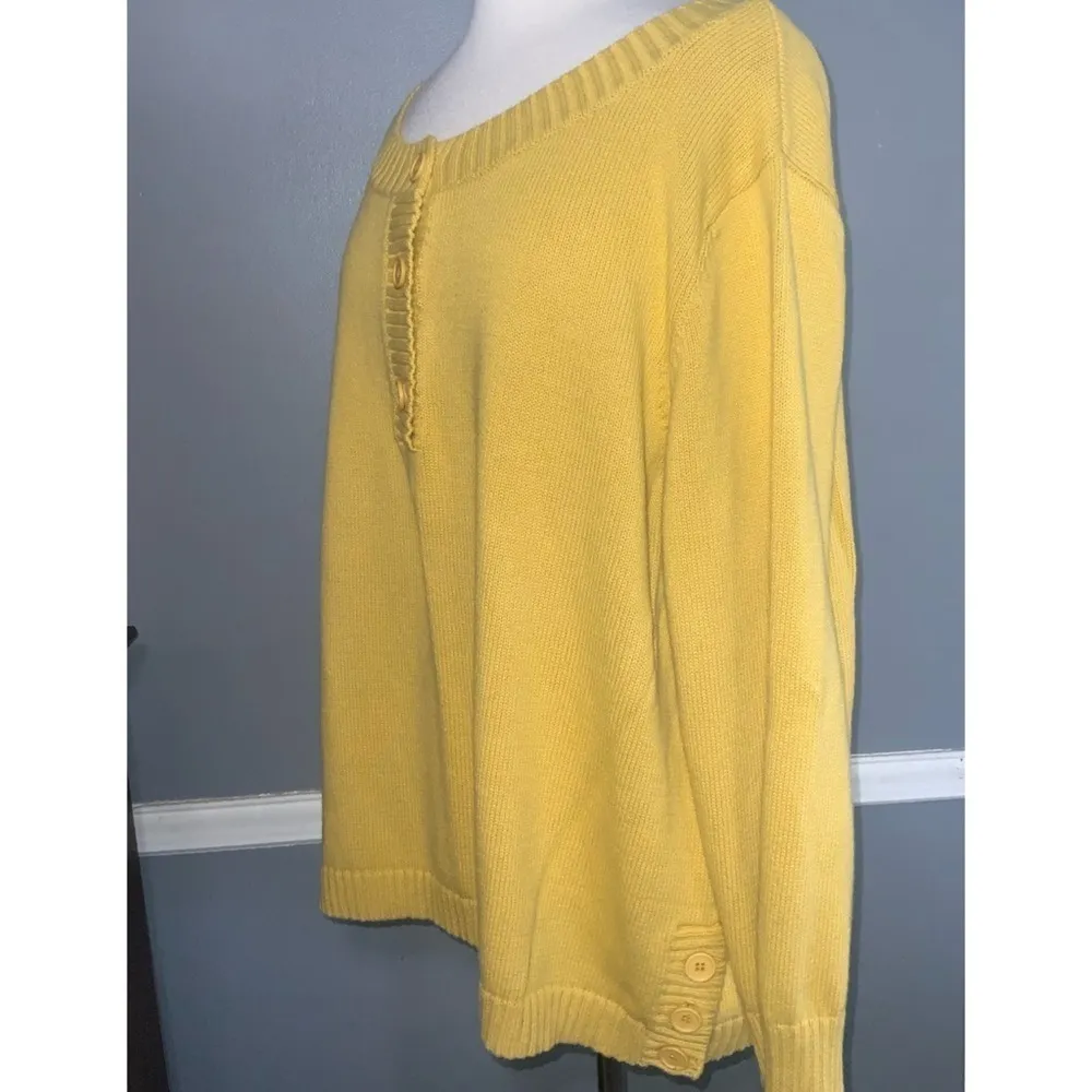 Bridgewater Studio Cotton Yellow Herringbone Crewneck Sweater Button Details 3X - Image 2