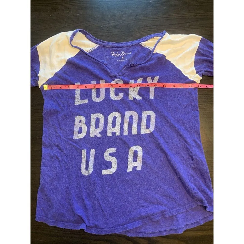 Y2K Lucky Brand Shirt Womens XS Colorblock Purple‎ Sporty 3/4 Sleeve READ - Image 7