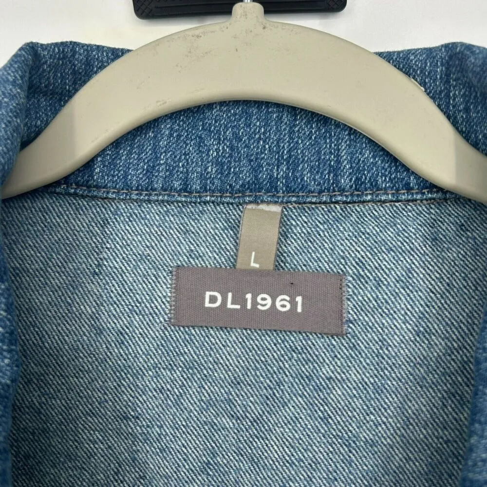 DL1961 Maddox Denim Trucker Jacket Button Front Pockets Medium Wash Size L - Image 3