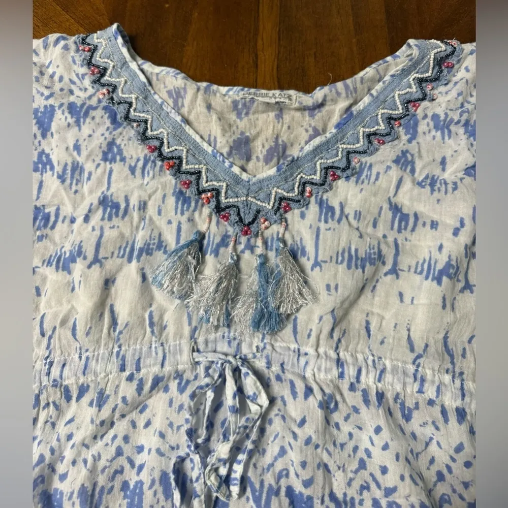 Debbie Katz South Beach Resortwear Kaftan Cover Up Size Medium Ikat Tassels Boho - Image 5