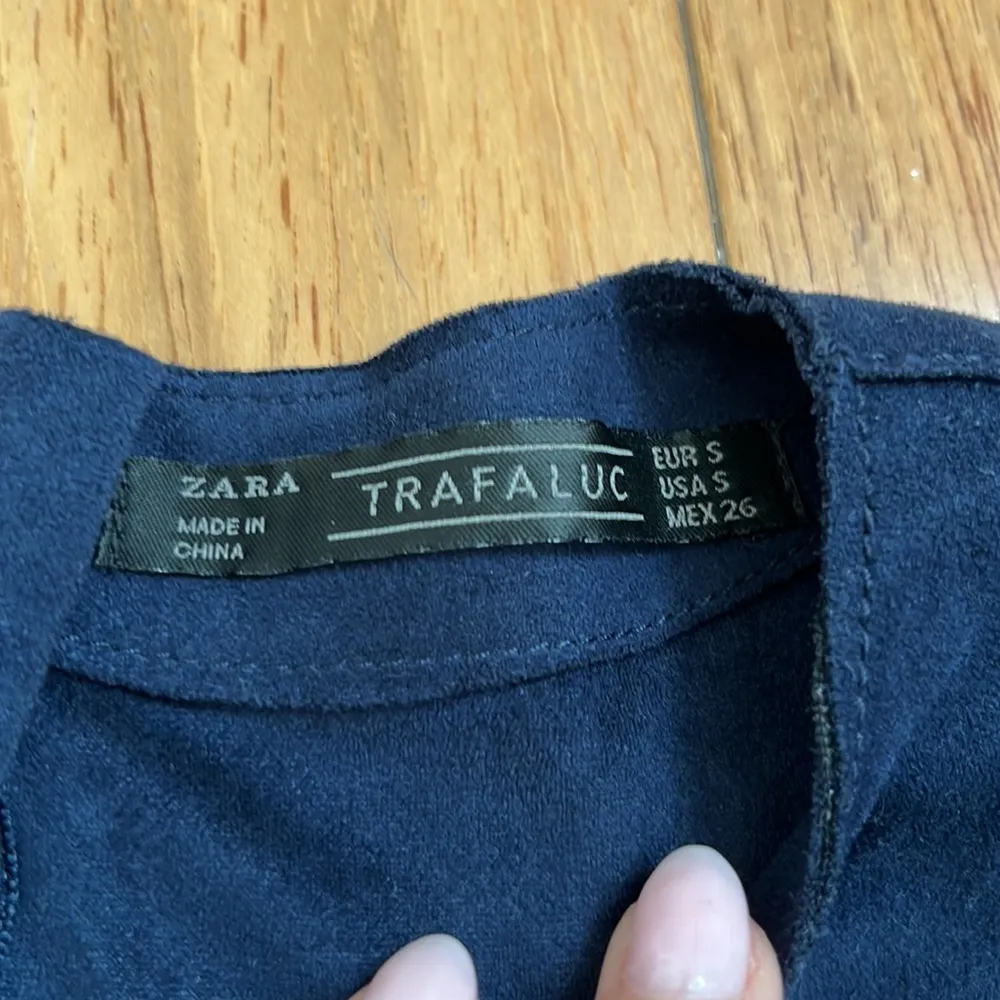 Zara | Navy Blue Suede Fringe Top Small - Image 4