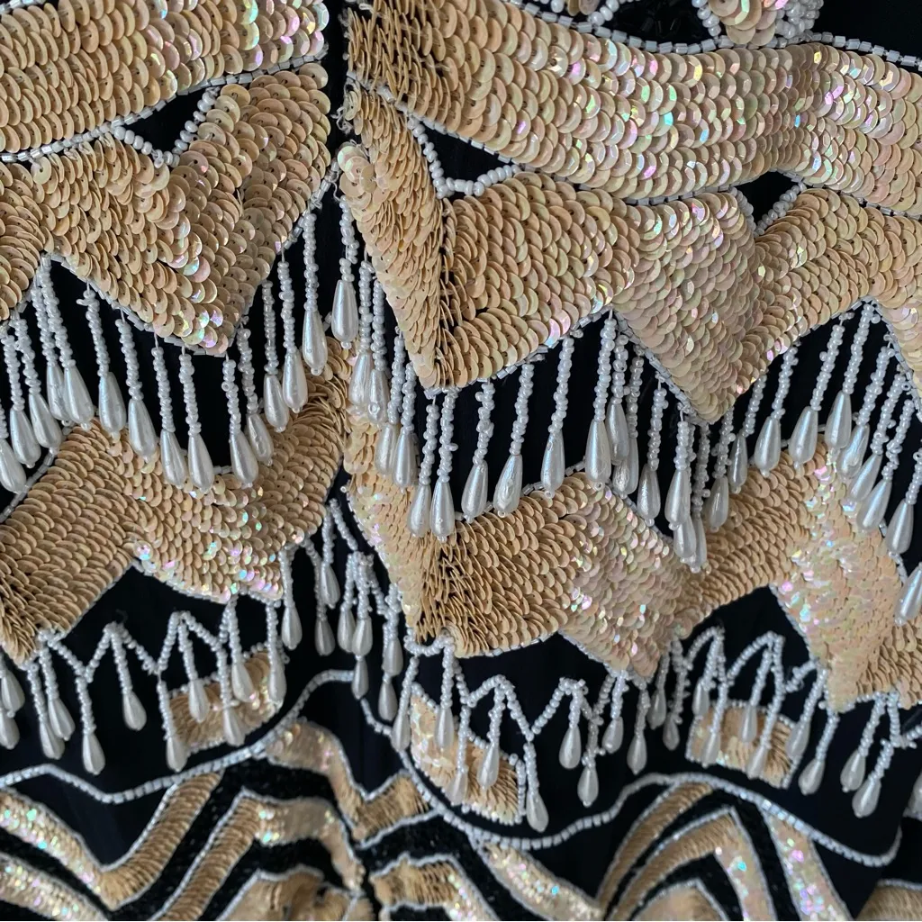 Vintage Fashion Creations USA New York Beaded Sequin Fringe Cocktail Dress 16 Black Size L - Image 13