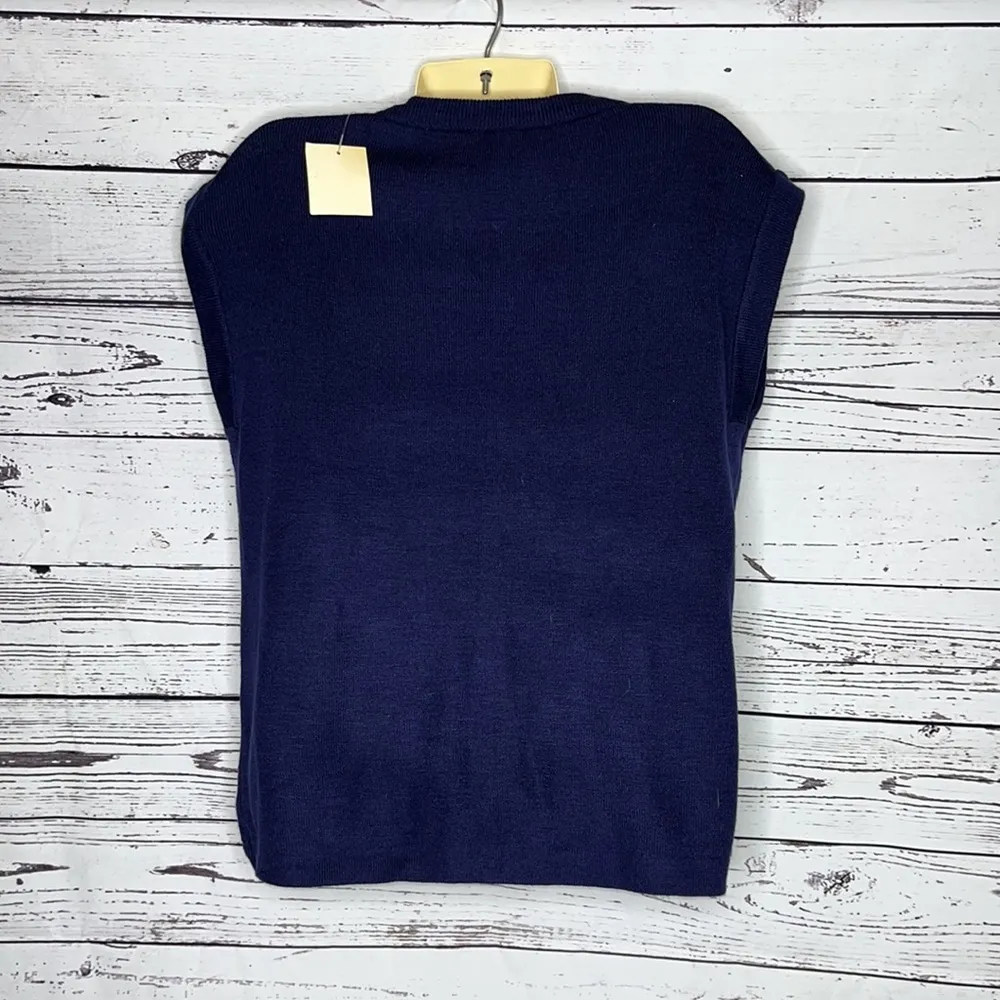 Bonnie Lee LeRoy NWT Size 38 Navy - Floral Embroidered Sweater Vest Cardigan - Image 4
