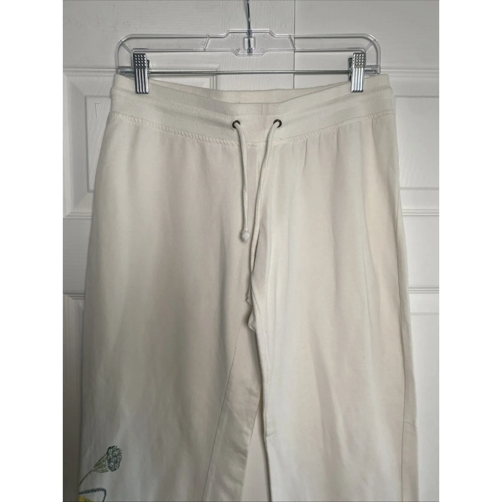 Honey Bunch Womens Medium White Wide Leg Floral Leg Pant Athleisure Cozy - Image 2