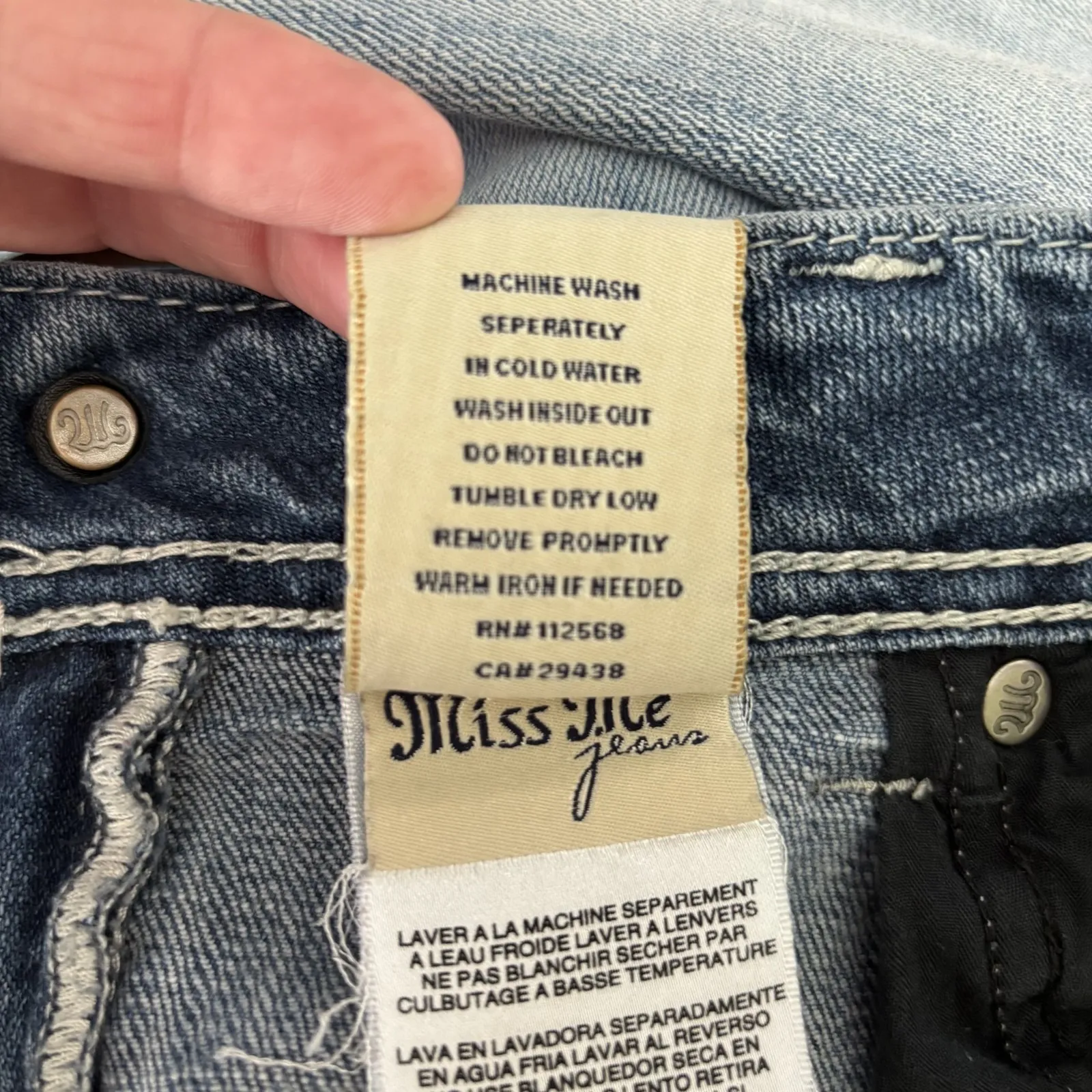 Miss Me Boot Jeans 30 Blue Denim Y2K Cross Bling Studded Pockets‎ Stretch Denim - Image 11