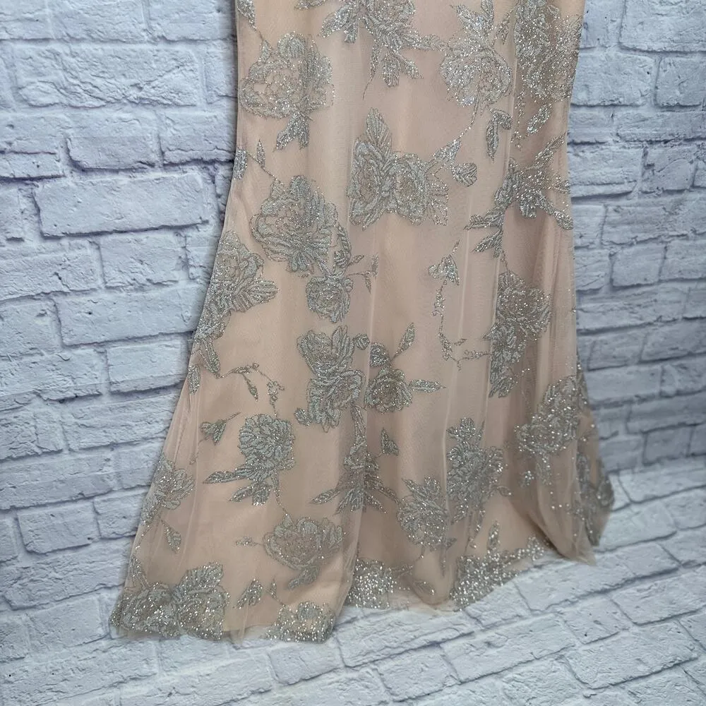 Hayley Paige Dress Almond Blush Pink A-Line Gown Formal Dress Size 10 Silver - Image 5