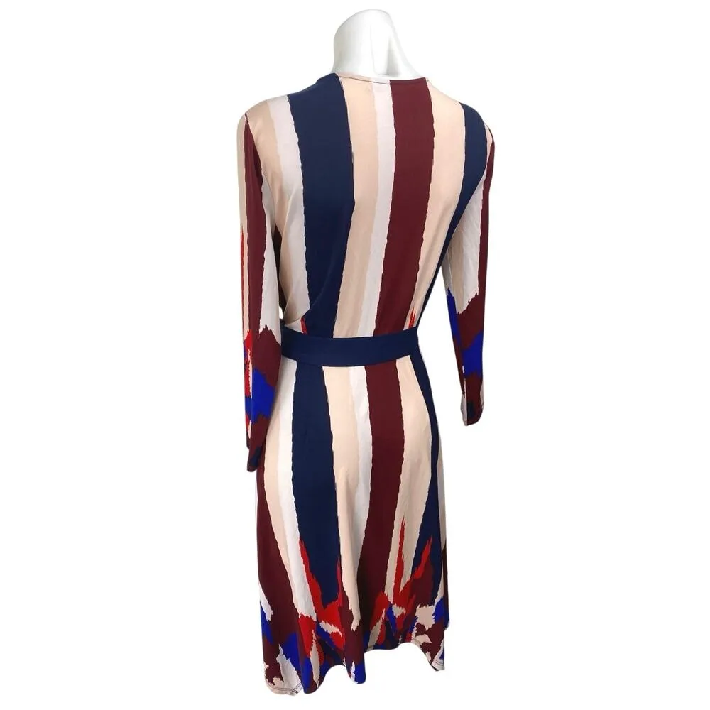 BCBGMaxazria Isabella Multicolor Striped Long Sleeve Midi Wrap Dress Size S - Image 3