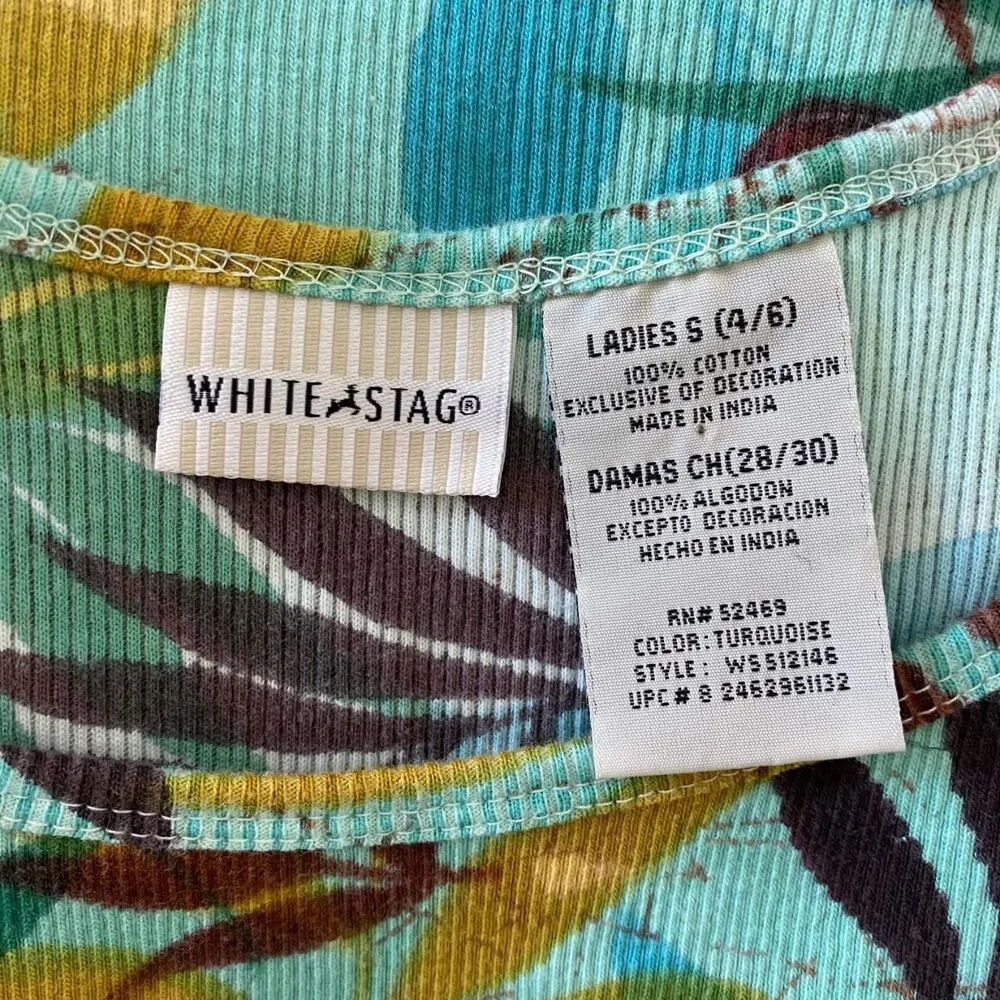 Early 2000's Green Brown Cotton Palm Tree Floral Sequin Hawaiian Cami Tank Top S - Image 6