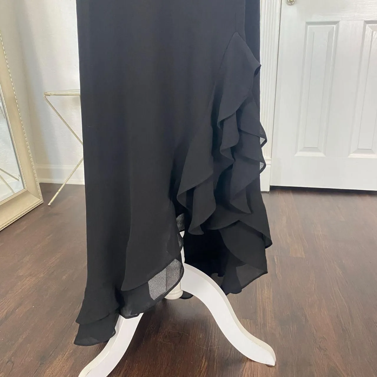 VTG Deadstock NWT Made in USA Black Ruffle Asymmetric Mesh Midi Maxi Skirt 6 / S - Image 4