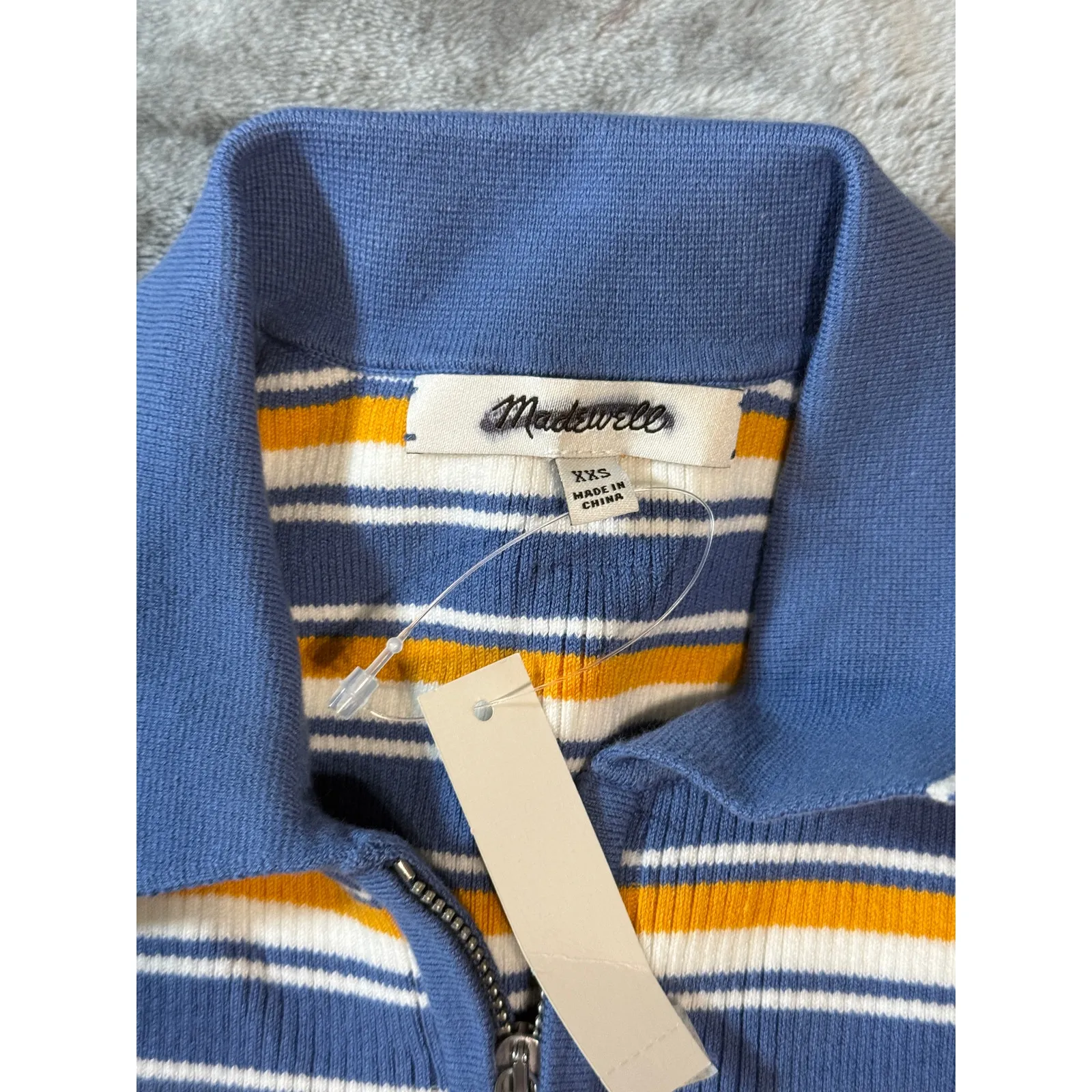 NWT Madewell Size XXS‎ Half-Zip Johnny-Collar Polo Delphinium Stripe Blue Y2K - Image 6