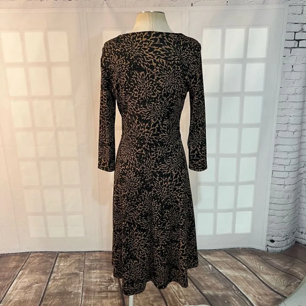 Lands End Brown Black Abstract Slip On Long Sleeve Business Casual Dress Small - Image 5
