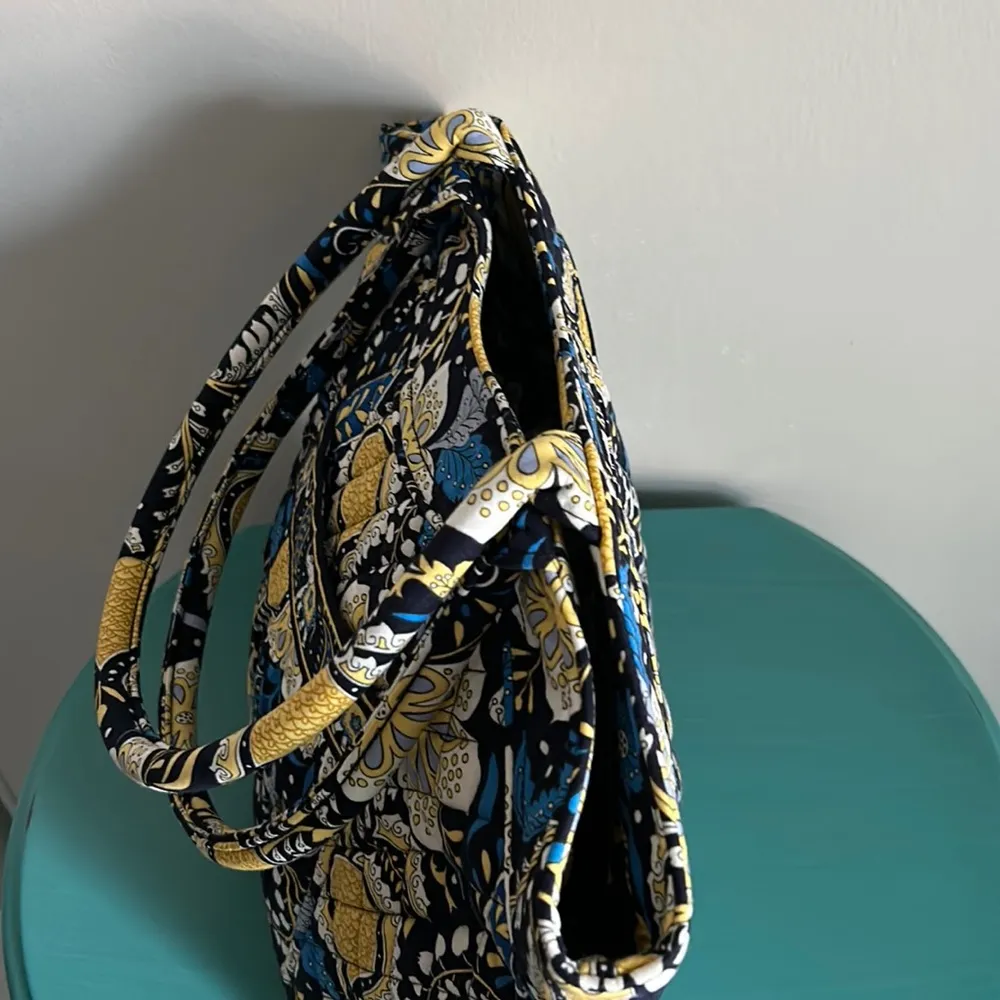 Vera Bradley Eloise Ellie Blue Yellow Paisley Elephant Quilted Satchel Carryall - Image 4