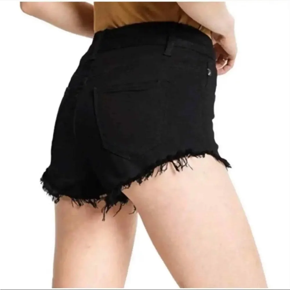 Kancan Black Stretchy Raw Hem High Rise Denim Jean Shorts 3 25 - Image 3