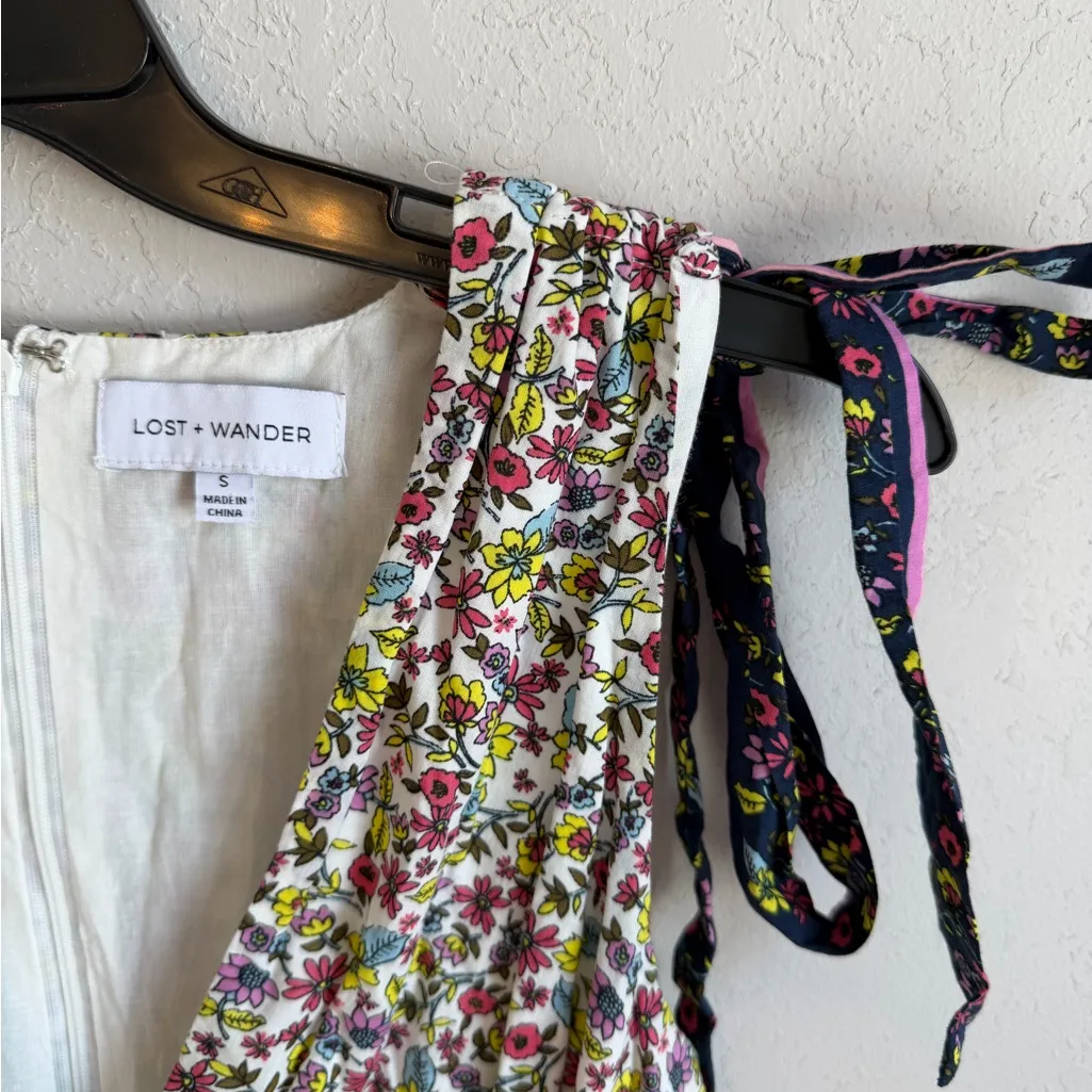 Lost + Wonder White Pink Floral Cut Out Side Tie Tank Sleeve Midi Dress Women S - Image 3