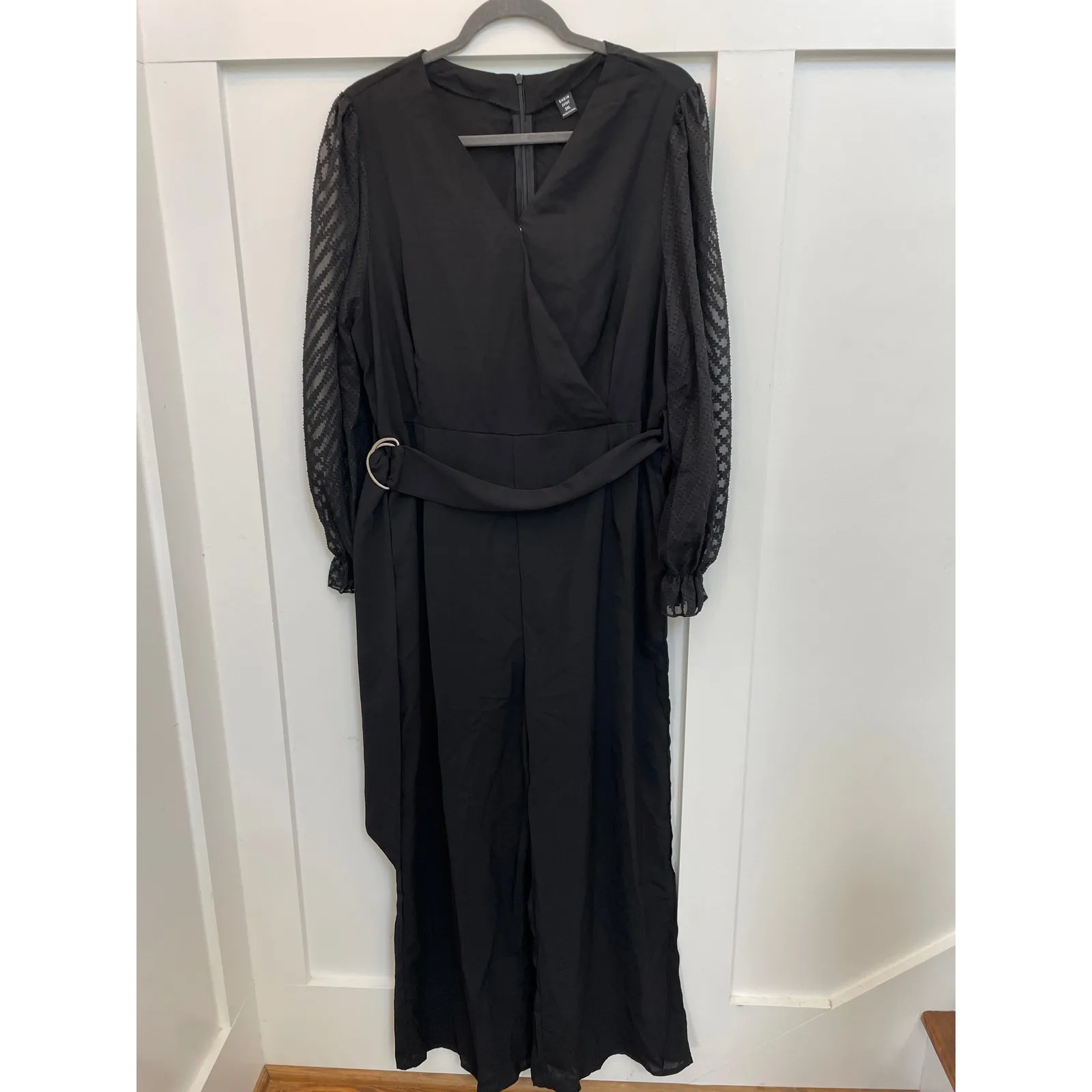 NWOT SHEIN Curve Clasi Plus Contrast Mesh Belted Jumpsuit, 2XL Black Size 2X - Image 2