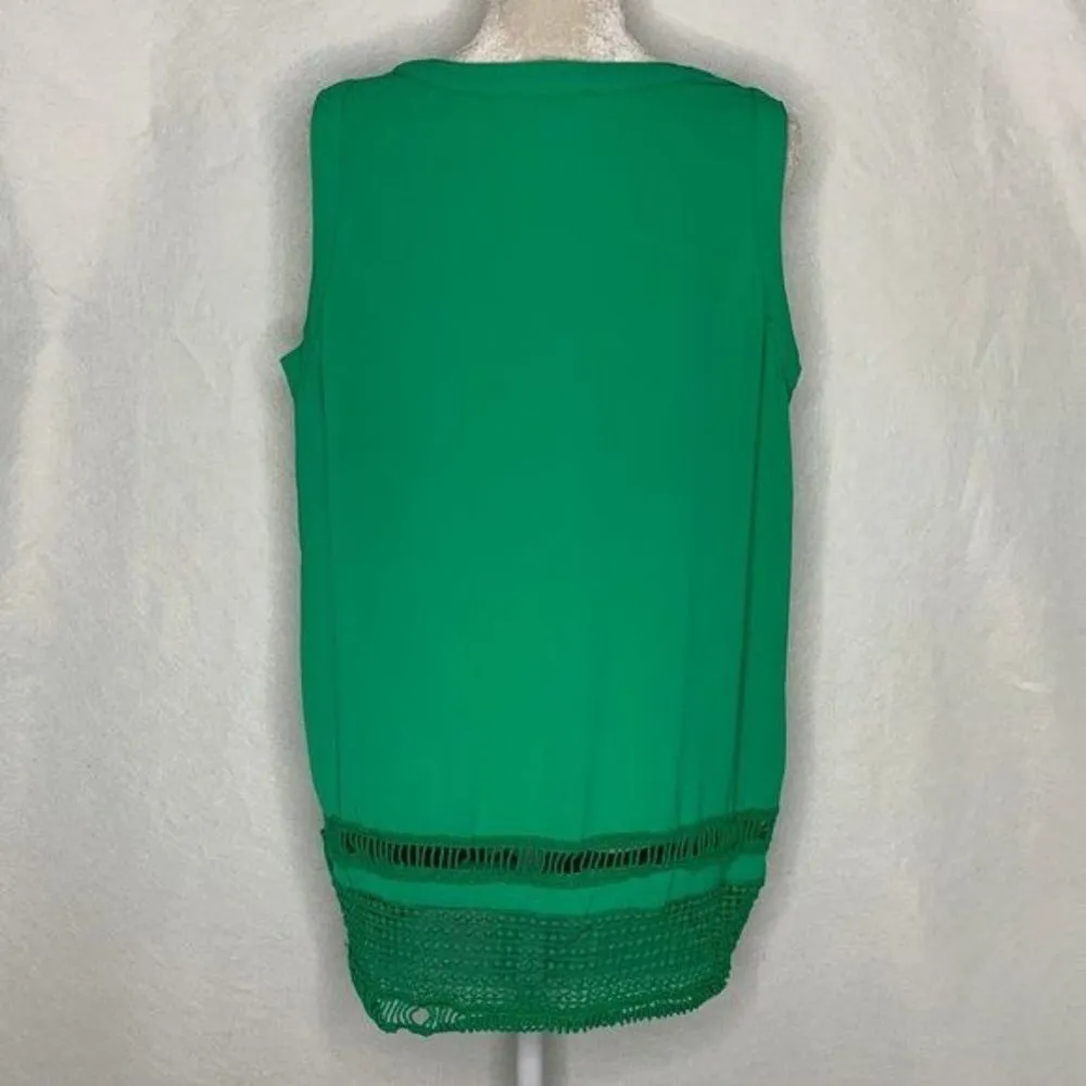 Gibson Latimer Tank Top Sleeveless Blouse M Green Crochet Knit Trim Round Neck - Image 4