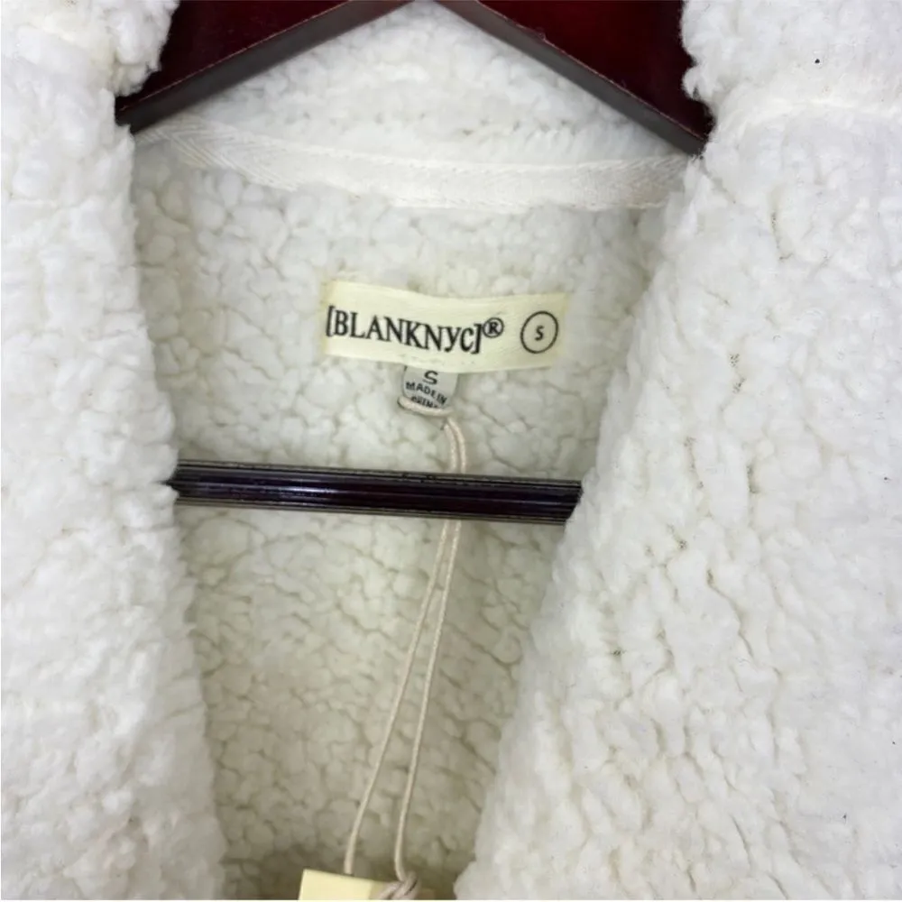 Blank NYC Faux Sherpa Lined Cocoon Jacket Jersey Knit Gray Cream Small Open‎ - Image 10