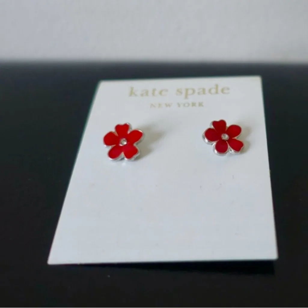 Kate Spade - ‘First Bloom’ Red Floral Studs W/ Gold-Plating & Crystals - Image 4