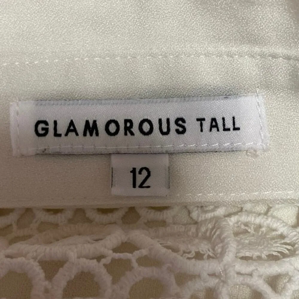 Glamorous White Button Down Lace Crochet Trim 3/4 Sleeve Midi Shirt Dress Sz 12 - Image 4