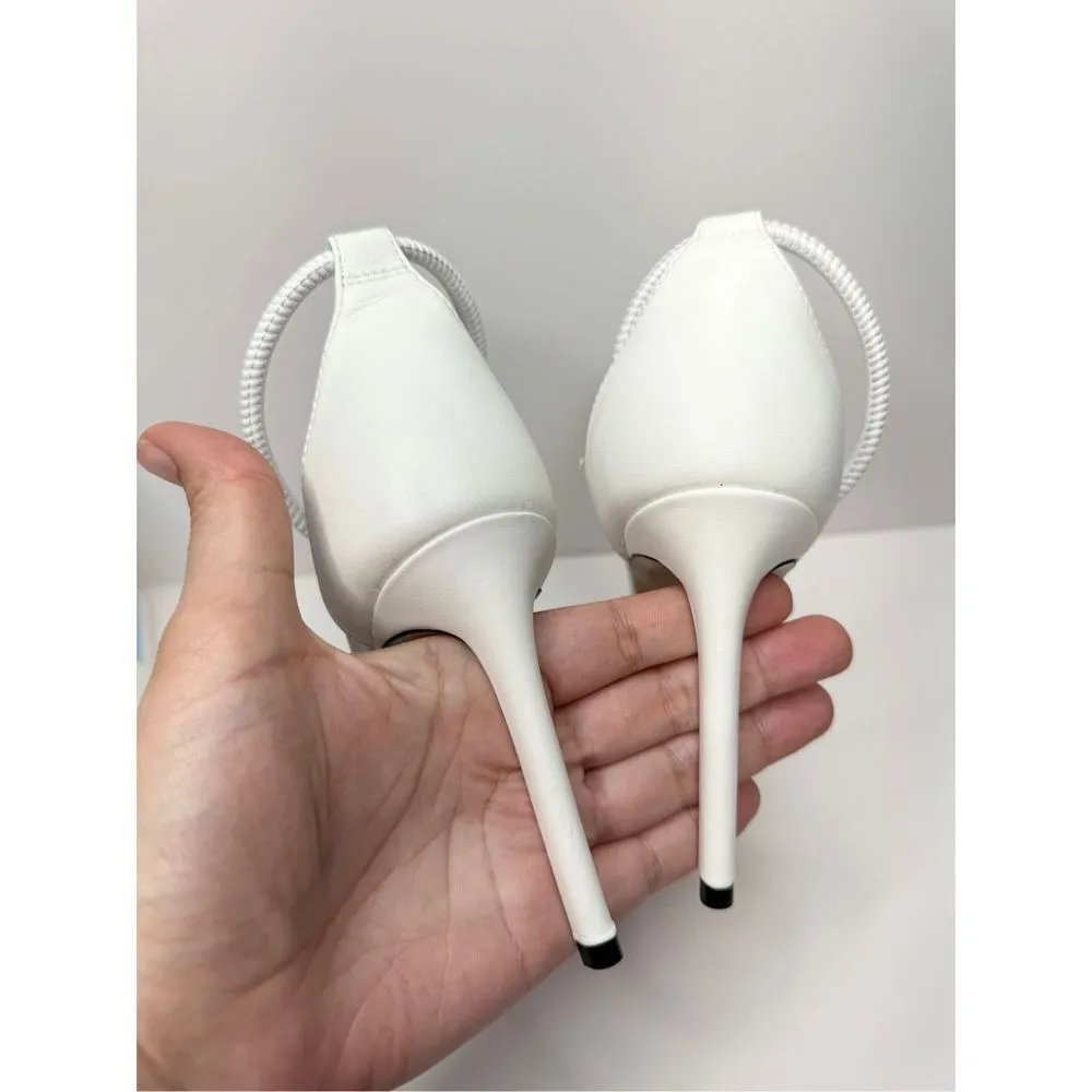 Dress Sandals Size 6B White Leather Open Toe Strappy High Heel - Image 7