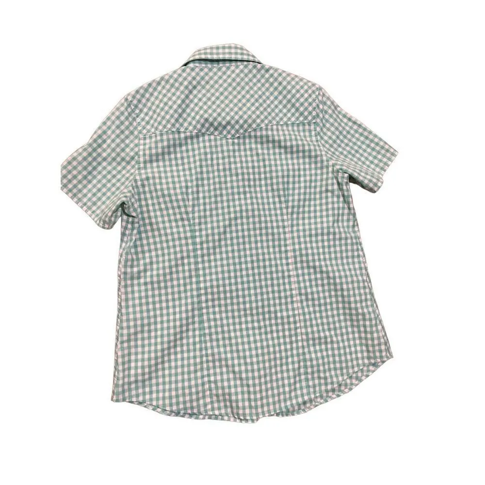 Bit & Bridle Pearl Snap Button Up Western Shirt Medium Plaid Floral Hear… Green - Image 2