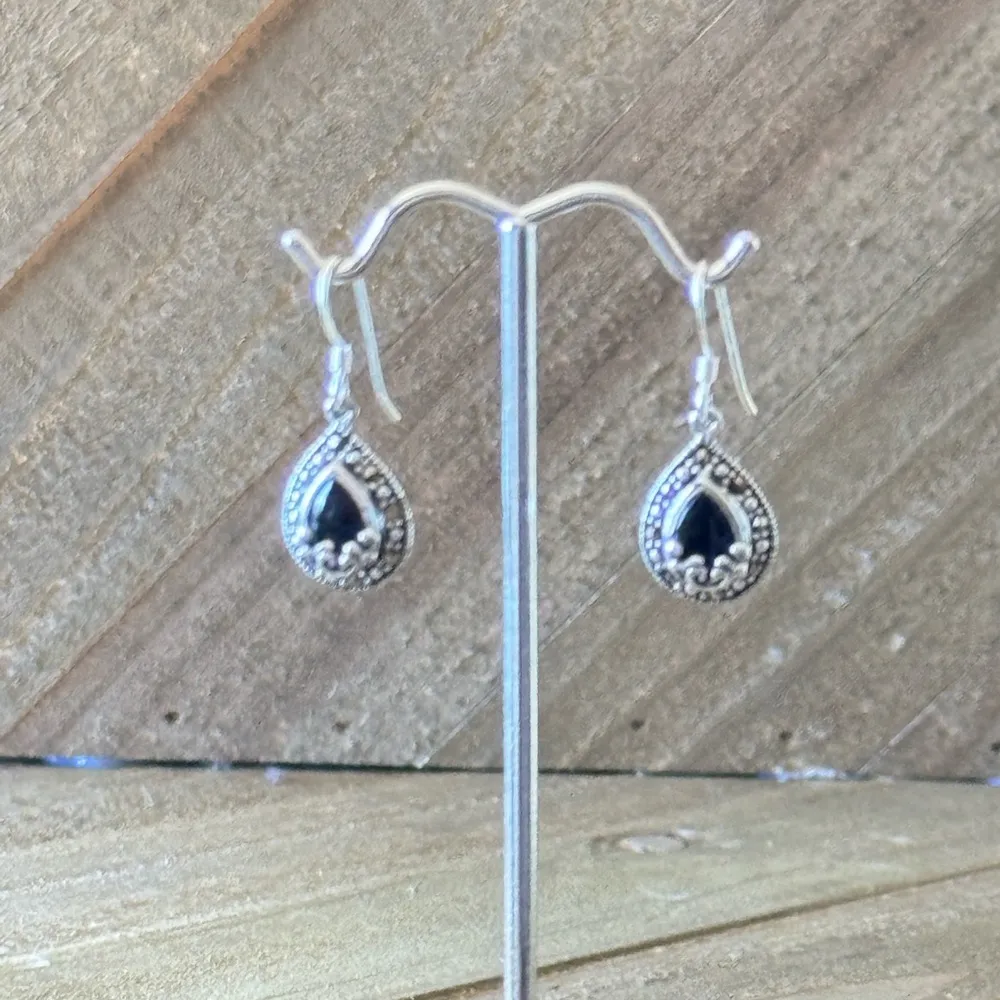 New Women’s Onyx (1-9/10 ct. t.w.) & Marcasite Drop Earrings in Silver-Plate - Image 4