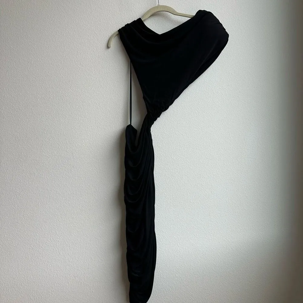 $388 Ronny Kobo Revolve Carrie Party Open Dress Black size medium Ruched Slit - Image 2